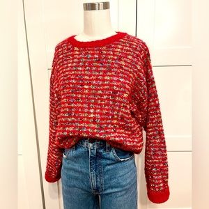 Vintage Northern Isles Red Multicolor Striped Crewneck Sweater